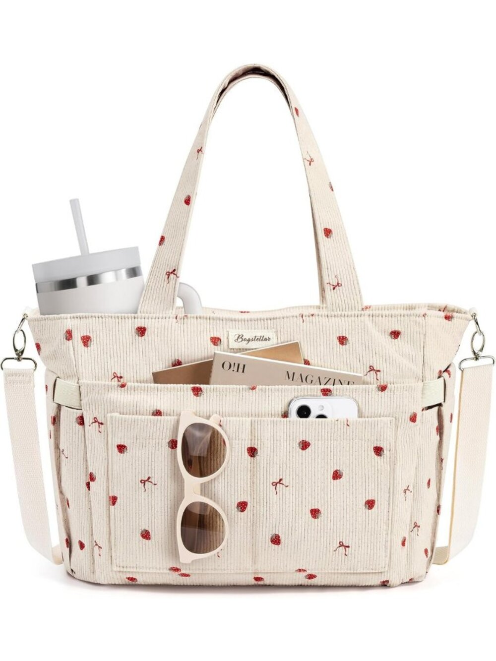 Stylish Corduroy Tote Bag for Women | 17 Pockets Laptop Work Purse